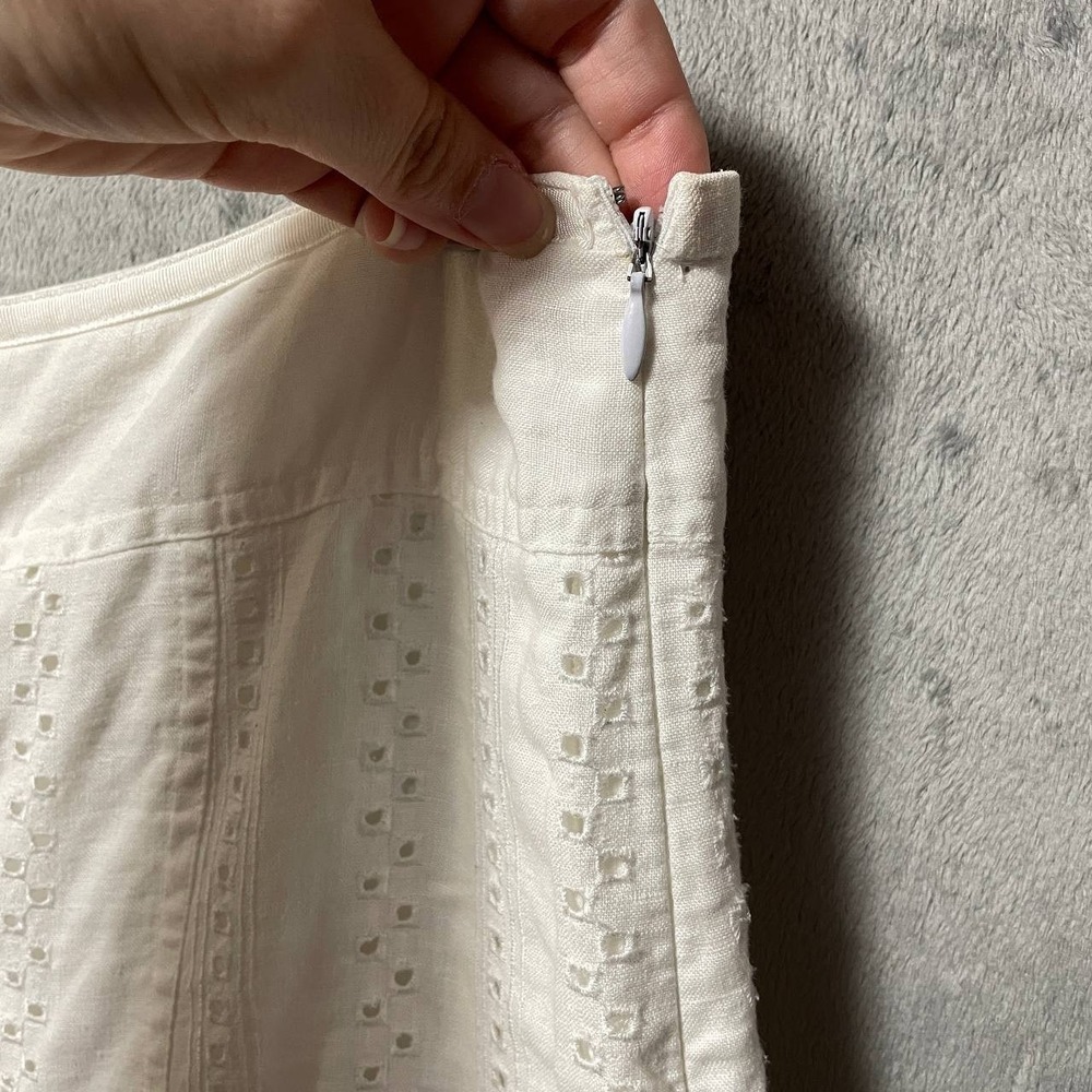 White Eyelet A-Line Midi Skirt Large Embroidered Boho Cottagecore - Picture 7 of 7